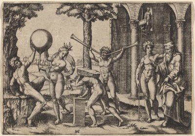 Mies kahdella trumpetilla tekijältä Marcantonio Raimondi after Baccio Bandinelli