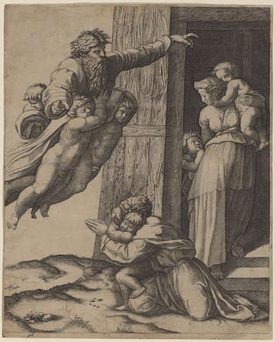 Jumala ilmestyy Nooalle tekijältä Marcantonio Raimondi after Raphael