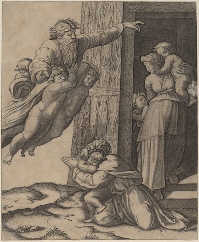 Jumala ilmestyy Nooalle tekijältä Marcantonio Raimondi after Raphael