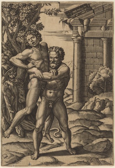Hercules ja Antaeus tekijältä Marcantonio Raimondi after Raphael