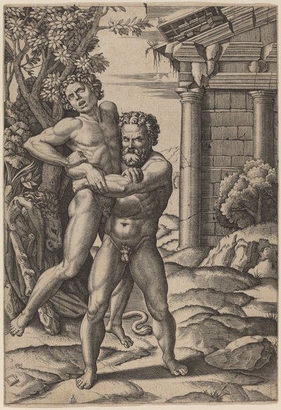 Hercules ja Antaeus tekijältä Marcantonio Raimondi, after Raphael