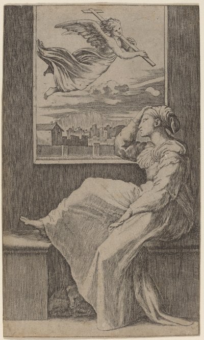 Mietteliäs Nainen tekijältä Marcantonio Raimondi possibly after Raphael