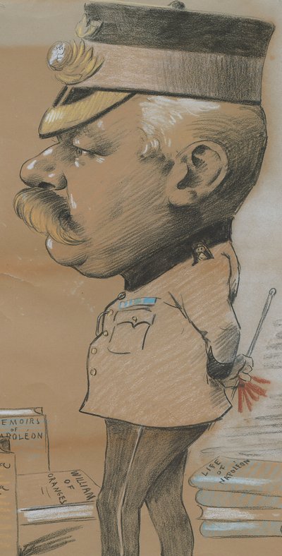 Karikatyyri tuntemattomasta merijalkaväen kevyen jalkaväen everstiluutnantista, 1893 (väriliitu paperille). tekijältä Marcel Pic