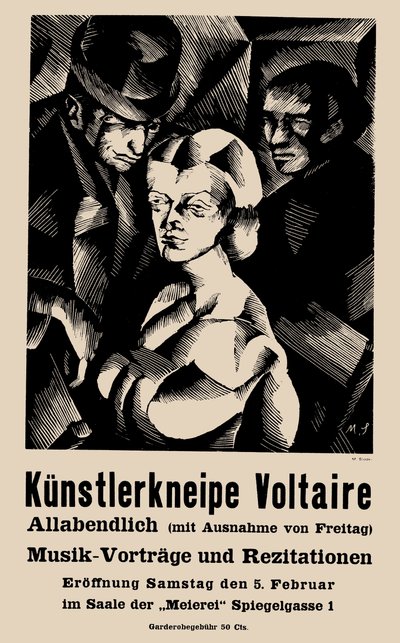 Juliste Cabaret Voltairen avajaisista 5.2.1916 - Marcel Slodki (1892-1944). Litografia tekijältä Marcel Slodki