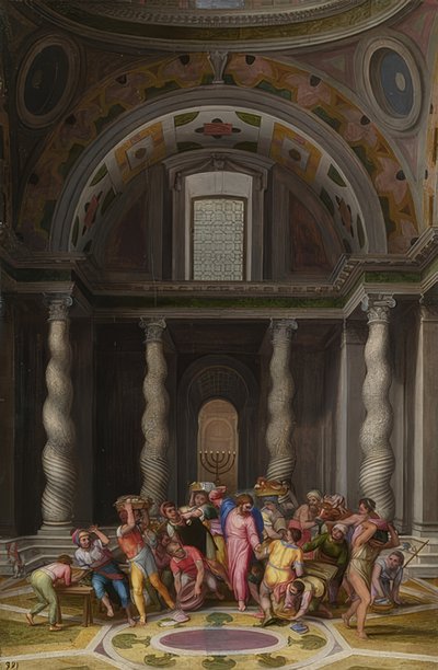 Jeesus ajaa muuttajat ulos temppelistä. 1550 jälkeen tekijältä Marcello Venusti