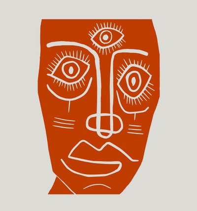 Naamio, 2023 (linoleumi paperille) tekijältä Marco Campedelli
