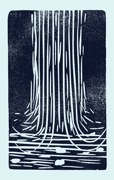 Vesiputous, 2014 (linoleumi paperille) tekijältä Marco Campedelli