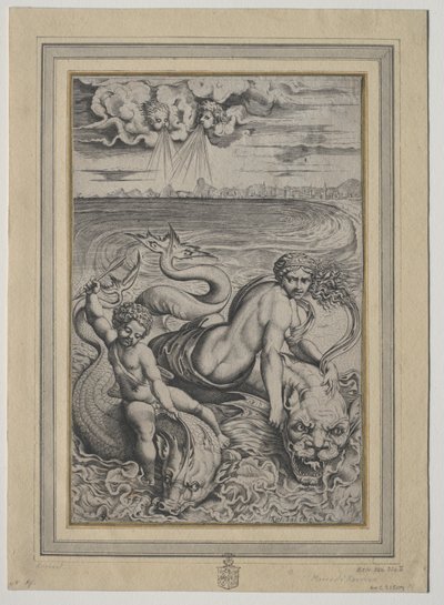 Delfiinien kantama rakkaus ja Amor, 1500-luku. tekijältä Marco Dente