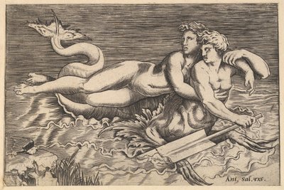 Roomalaisen loiston peili: Triton kantamassa nymfiä, 1500-luku. tekijältä Marco Dente