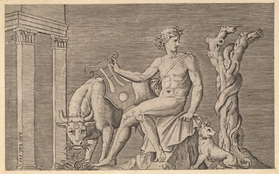 Roomalaisen loiston peili: Apollo hoitaa Admetuksen laumia, 1500-luku. tekijältä Marco Dente