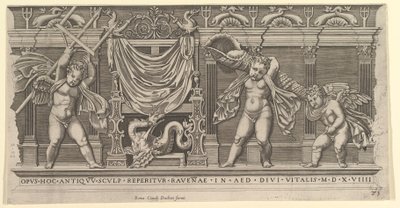 Roomalaisen loiston peili: bareljeef, jossa on kolme amoria, 1519. tekijältä Marco Dente