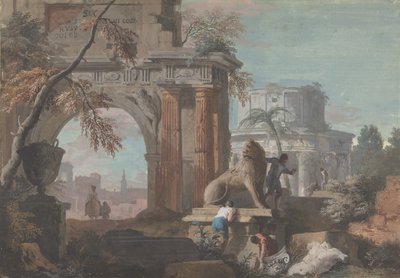 Capriccio roomalaisten raunioiden kanssa, n. 1700-1730. tekijältä Marco Ricci