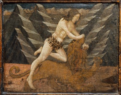 Cassone, jossa on taistelukohtaus ja kohtauksia Herkuleksen töistä, FLorence, Italia, n.1460 (tempera, gesso ja puu). tekijältä Marco del Buono Giamberti