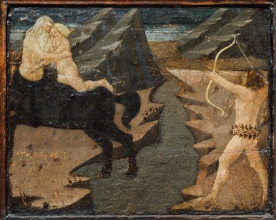 Cassone, jossa on taistelukohtaus ja kohtauksia Herkuleksen töistä, FLorence, Italia, n.1460 (tempera, gesso ja puu). tekijältä Marco del Buono Giamberti