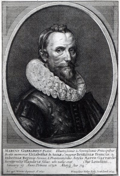 Omakuva, kaiverrus Wenceslaus Hollar, 1644 tekijältä Marcus Garret Gheeraerts the Younger