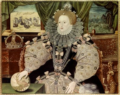 Englannin kuningatar Elisabet I:n muotokuva, joka tunnetaan nimellä Armadan muotokuva, noin 1588 (öljy paneelille). tekijältä Marcus Gheeraerts