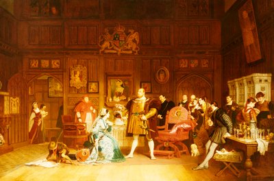 Kuningatar Katherinen havainnoi Henrik VIII ja Anne Boleyn, 1870 tekijältä Marcus Stone