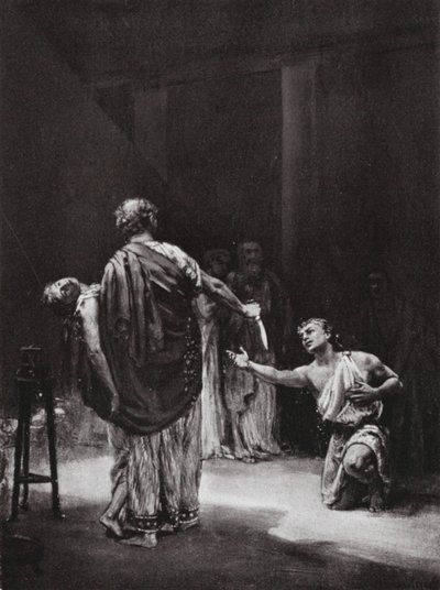 Aristodemus Messeniasta uhraa tyttärensä (litografia) tekijältä Margaret (after) Dovaston
