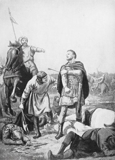 Keisari Romanus Diogenesin vangitseminen Alp Arslanin toimesta vuonna 1071 (litografia). tekijältä Margaret (after) Dovaston