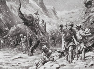 Mahmud of Ghaznin ensimmäinen menestys, 1000 jKr. (litografia) tekijältä Margaret (after) Dovaston