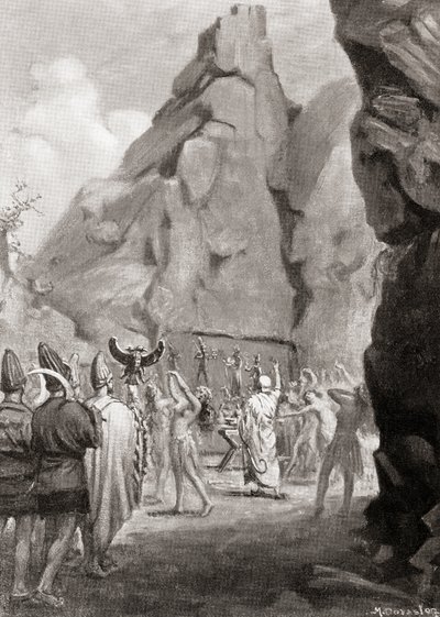 Kevätjuhlan viettäminen kultti-tanssilla, jolla palvottiin heettiläisiä äiti-jumalattaria, Hutchinsonin History of the Nations -teoksesta, pub.1915. tekijältä Margaret (after) Dovaston