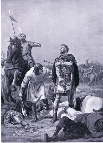Alp Arslanti vangitsi keisari Romanus Diogenesin vuonna 1071 jKr (litografia). tekijältä Margaret Dovaston