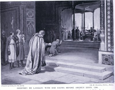 Geoffrey de Langley ja Bar Sauma ennen Arghun Khania 1288 jKr. (litografia) tekijältä Margaret Dovaston