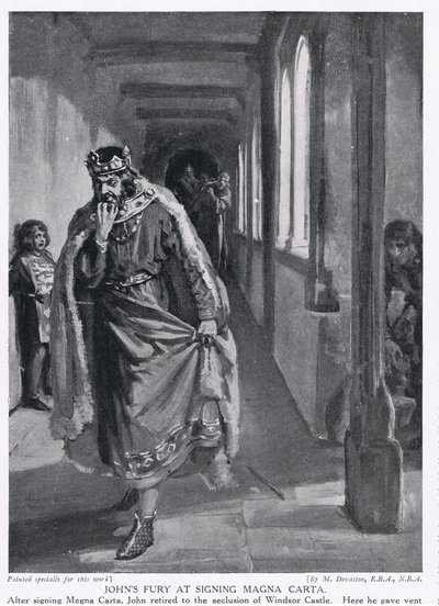 Johanneksen raivo Magna Cartan allekirjoittamisen yhteydessä AD1215 tekijältä Margaret Dovaston