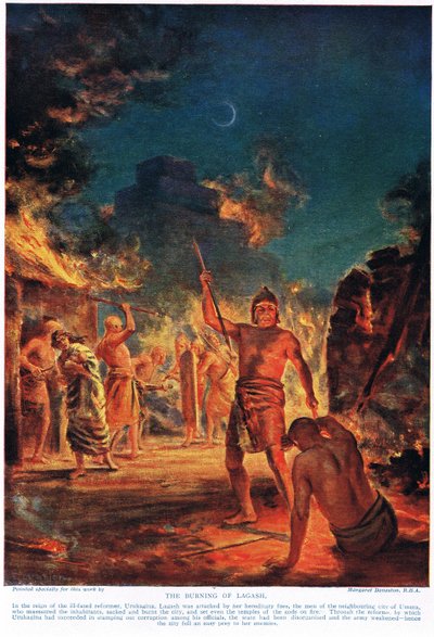 Lagashin polttaminen, kuvitus Hutchinsonin teoksesta 