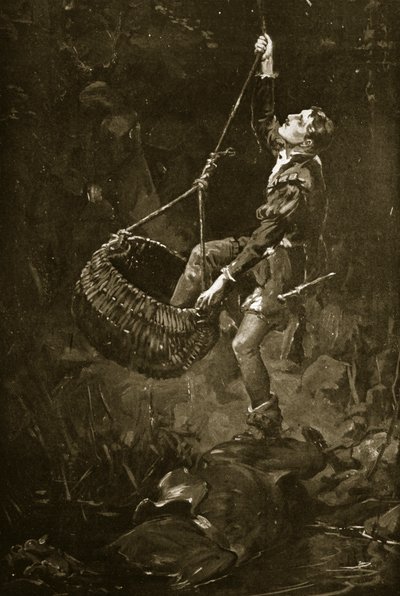 Kildaren jaarli pakenee kuopasta, noin 1548, kuvitus teoksesta "Hutchinson