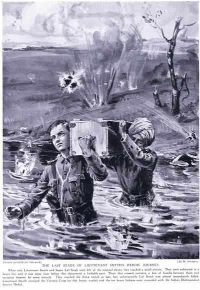 Luutnantti Smythin sankarillisen matkan viimeinen vaihe: Victoria-risti toukokuussa 1915 (litografia). tekijältä Margaret Dovaston