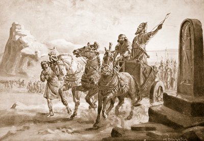 Tiglath-Pileser IV Turushpan linnoituksen edessä, kuvitus teoksesta "Hutchinson