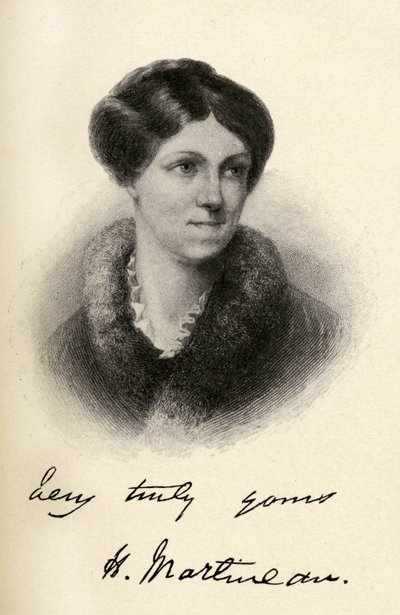 Harriet Martineaun (1802-1876) kuvitus teoksesta "Pienet matkat kuuluisten naisten koteihin", julkaistu 1827 tekijältä Margaret Gillies