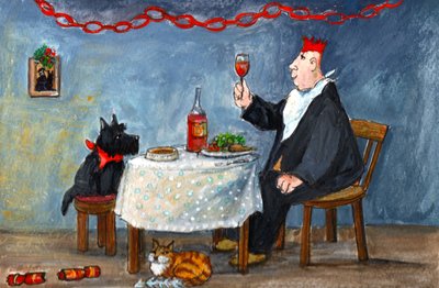 Joulun vietto, 2014 (guassi paperilla) tekijältä Margaret Loxton