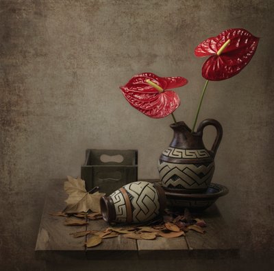 Maalaishenkinen anthurium-asetelma tekijältä Margareth Perfoncio