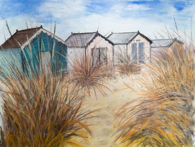 Beach Huts, Cornwall, 2022 (pastelli) tekijältä Margo Starkey