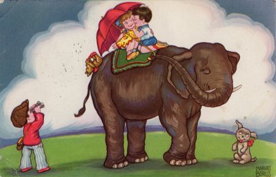Lapset ratsastamassa norsun selässä, 1932. tekijältä Margret Boriss