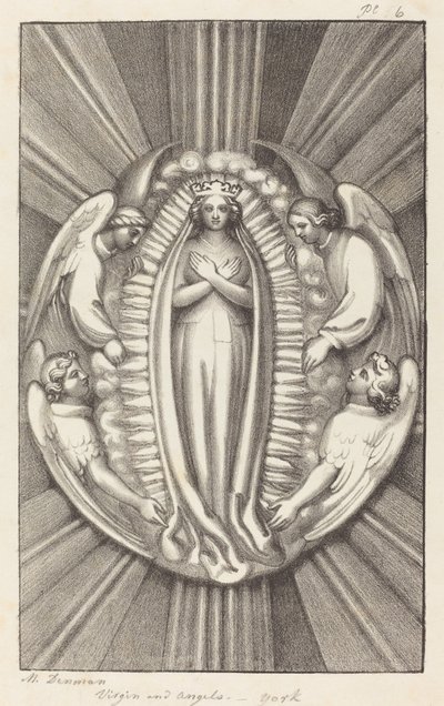 Neitsyt ja enkelit, avainkivi Yorkissa tekijältä Maria Denman after John Flaxman