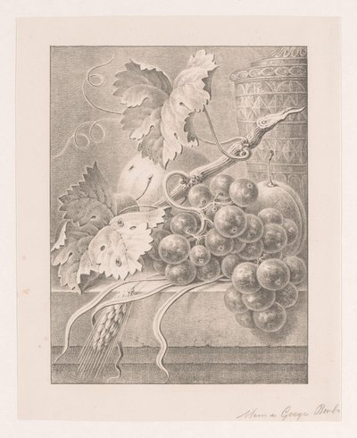 Asetelma hedelmillä ja koristeltu ruukku tekijältä Maria Geertruida de Goeje Barbiers (attributed to)