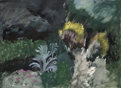 Maisema ja pensaat. Marcel Proustin kuja, 2019 (öljy paperille). tekijältä Maria Magenta