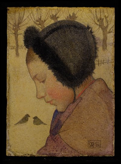 Nuoren tytön pää turkishatussa (öljyä ja gessoa laivalla) tekijältä Marianne Stokes