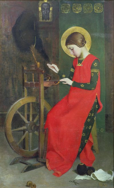 Unkarin Pyhä Elisabeth kehräsi Villaa köyhille, n. 1895 tekijältä Marianne Stokes