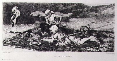 Snake Charmer, kaiverrus Emile Boilvin (1845-99) (kaiverrus) tekijältä Mariano (after) Fortuny