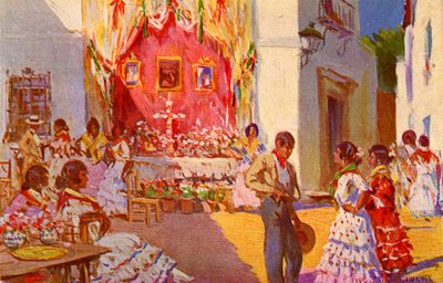 Katualttari Cruz de Mayo -festivaalia varten. Sevilla, Espanja (kuvitus) tekijältä Mariano Bertuchi