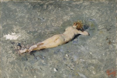 Alaston lapsi makaa rannalla Porticissa (Alastoma Porticin rannalla) - Mariano Fortunyn (1838-1874) maalaus tekijältä Mariano Fortuny y Marsal