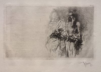 Luonnos (kaksi arabialaista hahmoa) tekijältä Mariano Fortuny y Marsal