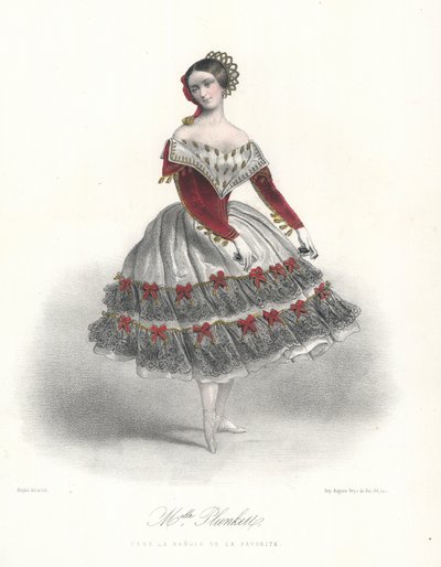 Belgialainen balettitanssija Adeline Plunkett elokuvassa La Manola de la Favorite, c1860 (värilitho) tekijältä Marie Alexandre (after) Alophe
