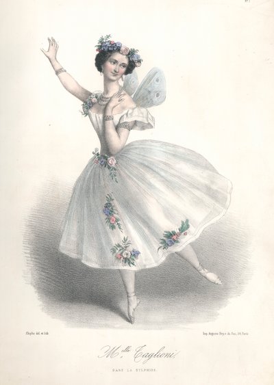 Italialainen balettitanssija Marie Taglioni isänsä Filippo Taglionin baletissa Le Sylphide Pariisin oopperassa tekijältä Marie Alexandre (after) Alophe