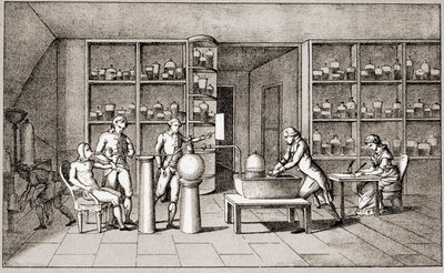Antoine Laurent de Lavoisier (1743-1794), ranskalainen kemisti, joka suorittaa kokeen ihmisen hengittämisestä levossa. Rouva Lavoisierin piirustus. Pariisi 1700-luku. Leemage-kokoelma tekijältä Marie Anne Pierrette Lavoisier
