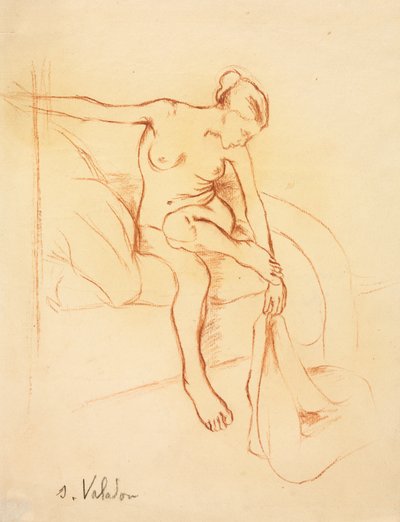 Alaston nainen istuu sängyllä, ensimmäinen kolmas 1900-luku. tekijältä Marie Clementine (Suzanne) Valadon